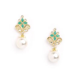 Anouk Brass Plated Stone Studded & Pearls Floral Drop Earrings-40
