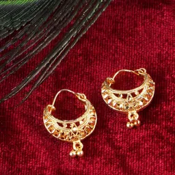 MEENAZ Gold-Plated Floral Hoop Earrings-image-70