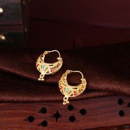 MEENAZ Gold-Plating Meenakari Floral Hoop Earrings-image-69