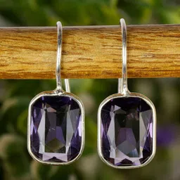 EL REGALO Purple & Silver-Toned Stone Studded Square Drop Earrings-26