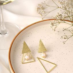 Priyaasi Gold Plated Triangle Shape Pearl Drop Earrings-11