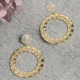 SOHI Gold Plated Stone Studded Circular Drop Earrings image 1
