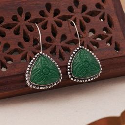 TOS Brass-Plated Artificial Stones Studded Triangular Drop Earrings-9