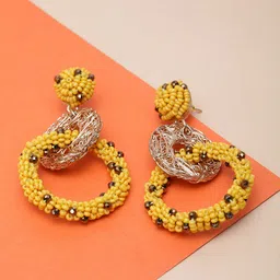 Madame Gold-Plated & Yellow Handcrafted Circular Drop Earrings-31