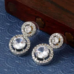 Jewar Mandi Silver Plated Circular Cubic Zirconia Drop Earrings-24