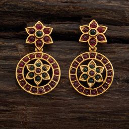 Kushal's Fashion Jewellery Gold-Plated Circular Drop Earrings-image-17