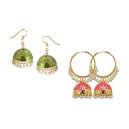 FEMMIBELLA Set Of 2 Gold Plated Circular Hoop Earrings-13