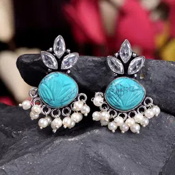 Saraf RS Jewellery Turquoise Blue Circular Drop Earrings-27