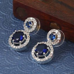 Jewar Mandi Silver Plated Circular Cubic Zirconia Drop Earrings-50