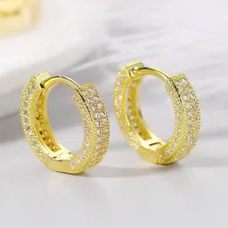Jewels Galaxy Gold-Plated Cubic Zirconia Studded Circular Hoop Earrings-12