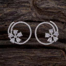 Kushal's Fashion Jewellery Rhodium-Plated Cubic Zirconia Studded Circular Hoop Earrings-2