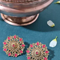 Fida Gold-Plated Stone Studded Classic Traditional Studs Earrings-32