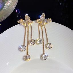 PolluxCraft Gold-Plated American Diamond Studded Contemporary Shaped Drop Earrings-image-91