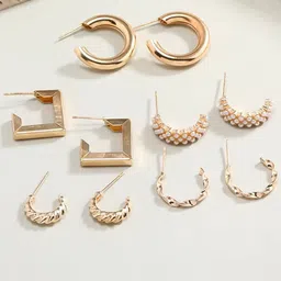 PolluxCraft Set Of 5 Gold-Plated Beaded Geometric Studs-13