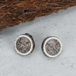 Adwitiya Collection Rhodium-Plated Classic Oxidised Studs Earrings-39