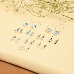 Accessorize Set Of 10 Silver-Plated Stud And Evil Eye Hoop Earrings-52