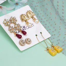 KARATCART Set of 4 Gold-Plated Classic Drop Earrings-picture-33
