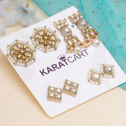 KARATCART Women Set of 4 Gold-Toned & White Classic Studs Earrings-12