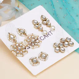 KARATCART Set of 4 Gold-Plated Classic Studs Earrings-16