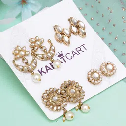 KARATCART Gold-Toned & White Set of 4 Classic Studs Earrings-19