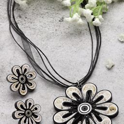 Anekaant Women Black & White Floral Paper Quilling Jewellery Set-image-10