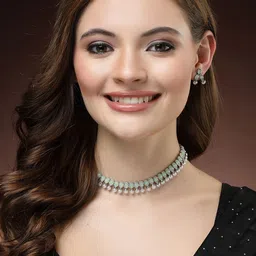 Aazeen Rhodium-Plated CZ & Pearl Studded Necklace & Earrings-8