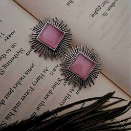 Binnis Wardrobe German Silver-Plated Stone-Studded Square-Shaped Studs Earrings-4