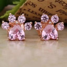 MYKI Rose Gold-Plated CZ-Studded Cute Bear Paw Shaped Studs Earrings-13