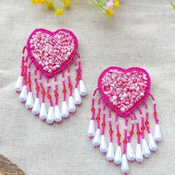 Crunchy Fashion Pearls Beaded Heart Shaped Drop Earrings-picture-2