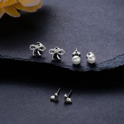 Accessorize Set Of 3 Pearl-Beaded Contemporary Studs Earrings-8