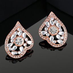 Estele Rose Gold-Plated Leaf Shaped Studs Earrings-17