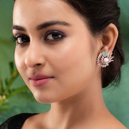 Saraf RS Jewellery Sea Green Floral Rose Gold-Plated Studs Earrings-51
