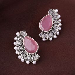 Priyaasi Gold-Plated Contemporary Kundan-Studded Studs Earrings-image-13