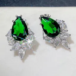 Designs & You Silver-Plated American Diamond Studded Teardrop Shaped Earrings-image-24