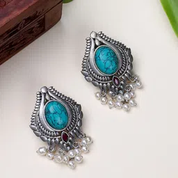 FIROZA Silver-Plated Teardrop Shaped Studs Earrings-31