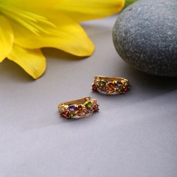 DressBerry Gold-Toned Stone Studded Hoop Earrings-50