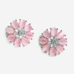 DressBerry Rhodium-Plated & Pink American Diamond-Studded Floral Studs Earrings-15
