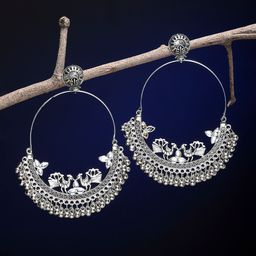 Arrabi Silver-Toned Oxidised Chandbalis Earrings (Set of 2)-15