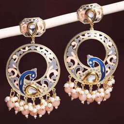 OOMPH Kundan Studded Enamelled Peacock Shaped Chandbalis-22