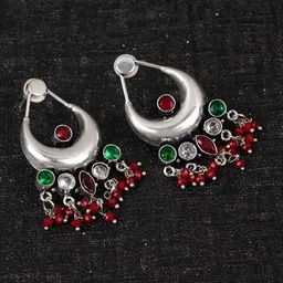FIROZA Silver-Toned Crescent Shaped Chandbalis Earrings-image-2