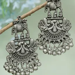 Moedbuille Silver Plated Contemporary Oxidised Drop Earrings-50
