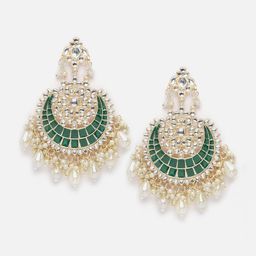 Anouk Gold-Plated Crescent Shaped Kundan Studded & Beaded Chandbalis-12