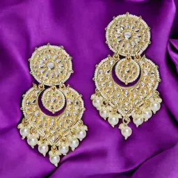Anouk Gold Toned Heart Shaped Kundan Chandbalis-5