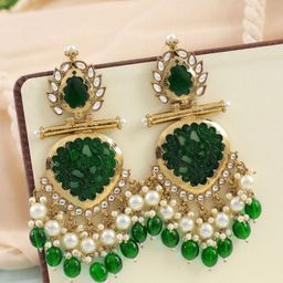 Crunchy Fashion Gold-Plated Kundan Contemporary Drop Earrings-27