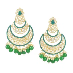 I Jewels Gold-Plated Contemporary Stone Studded & Beaded Chandbali Earrings-image-38