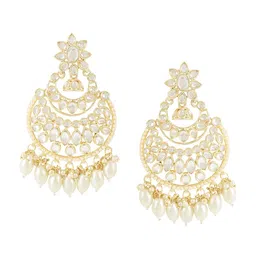 I Jewels Gold-Plated Contemporary Kundan Studded & Beaded Chandbali Earrings-image-37