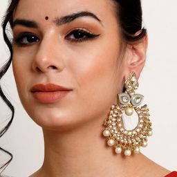 KARATCART Gold-Plated & White Classic Chandbalis Earrings-51