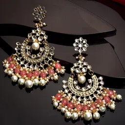 KARATCART Gold Plated Peach-Coloured Classic Chandbalis Earrings-10