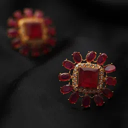 Anouk Gold Plated Square Ruby Studded Studs Earrings image 2