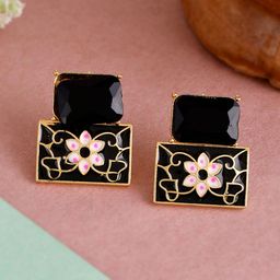 Silvermerc Designs Black Square Studs Earrings-49